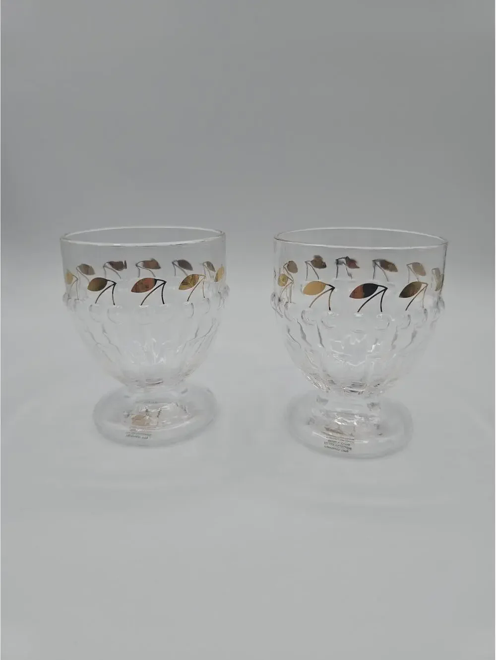 Anthropologie Clear Glass Pedestal Goblets Gold Leaf Pattern Set of 2